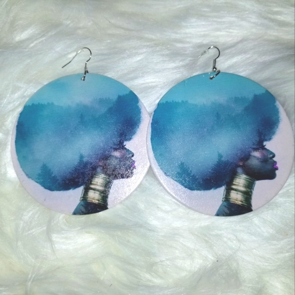 Blue Afro Earrings